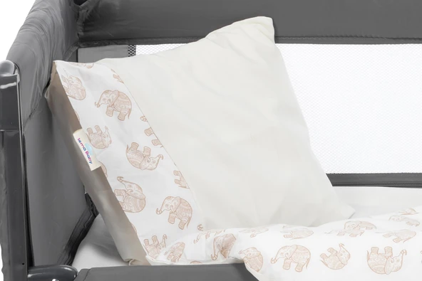 Sema Baby 6 Parça Lüks Park Yatak Bebek Uyku Seti - Ekru Fil - Resim 4