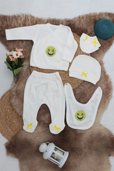 Sema Baby 5 Parça Gülen Surat Hastane Çıkışı Zıbın Seti 0-3 Ay ürün görseli