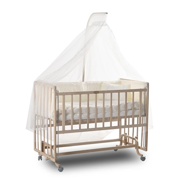 ComfyMax Sallanır Anne Yanı Doğal Ahşap Beşik ve Uyku Seti - 60x120 cm - Resim 6