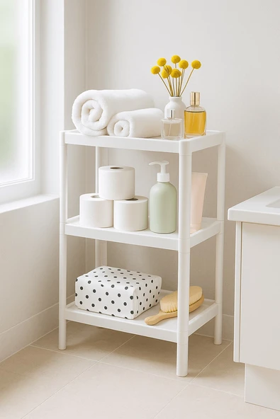 Flex Elite Pro 3 Katlı Beyaz Modüler Dikdörtgen Raf Ünitesi – Mutfak Rafı, Banyo Düzenleyici
