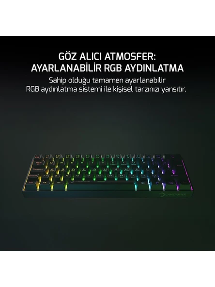 Gamepower Lyra 60M RGB TKL Red Switch Kablolu Klavye - Siyah - Resim 5