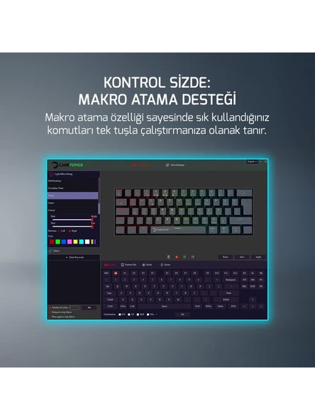 Gamepower Lyra 60M RGB TKL Red Switch Kablolu Klavye - Siyah - Resim 2