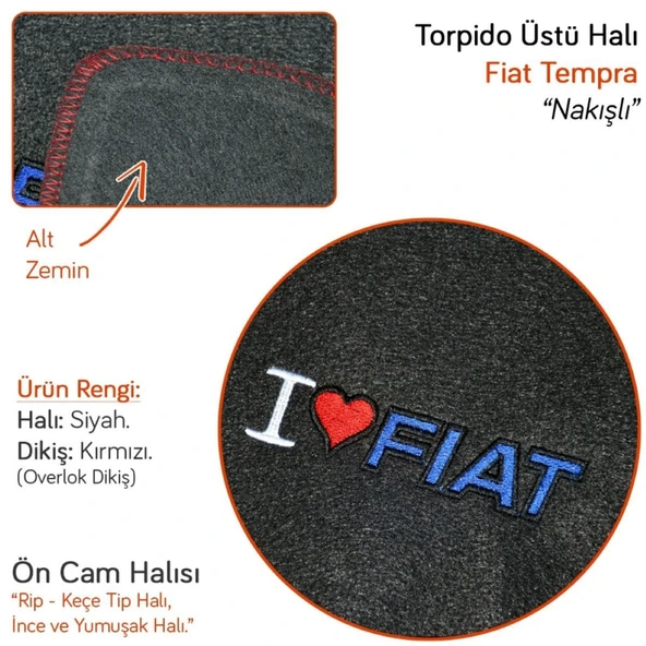 Tempra Tipo Torpido Koruma Kaplama Halısı Örtüsü Kırmızı Dikiş - 2