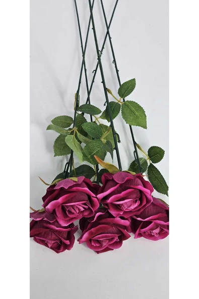 Yapay Kadife Gül 1 Adet koyu pembe 50 cm VazoDekor Gelin Çiçeği ev Süsü