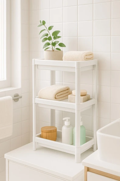 Flex Elite Pro 3 Katlı Beyaz Modüler Dikdörtgen Raf Ünitesi – Mutfak Rafı, Banyo Düzenleyici - 4