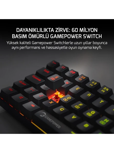 Gamepower Lyra 60M RGB TKL Red Switch Kablolu Klavye - Siyah - Resim 4