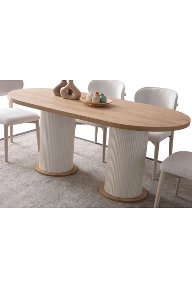 EDSY HOME Safir Meşe Oval 4 Sandalyeli Masa Takımı ( Ayaklar Plastik ) - Resim 5