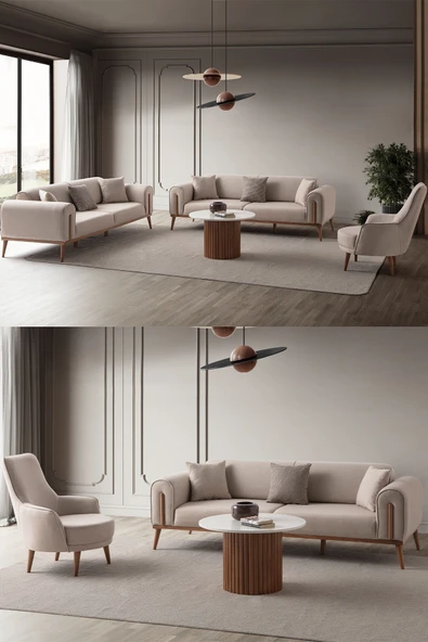 EDSY HOME Riva 3+3+1+1 Koltuk Takımı Sütlü Kahve