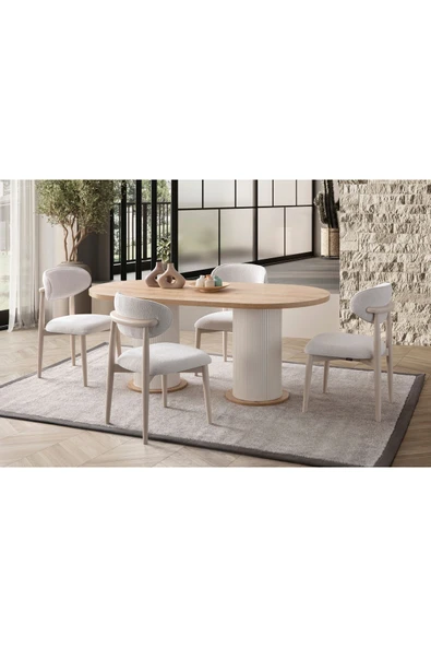 EDSY HOME Safir Meşe Oval 4 Sandalyeli Masa Takımı ( Ayaklar Plastik ) ürün görseli 1