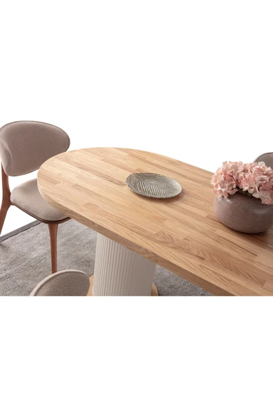 EDSY HOME Ahşap Kaplama Oval 4 Sandalyeli Masa Takımı ( Ayaklar Plastik ) - 6