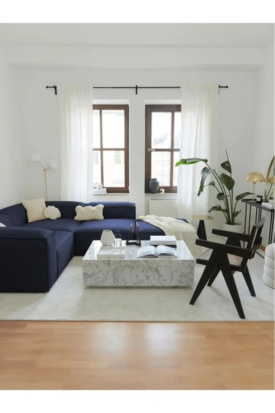 EDSY HOME Mira Relax 4 Modül Köşe Koltuk ( LACİVERT ) Keten Kumaş - 3