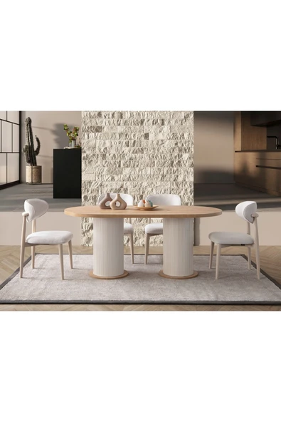 EDSY HOME Safir Meşe Oval 4 Sandalyeli Masa Takımı ( Ayaklar Plastik ) - Resim 4