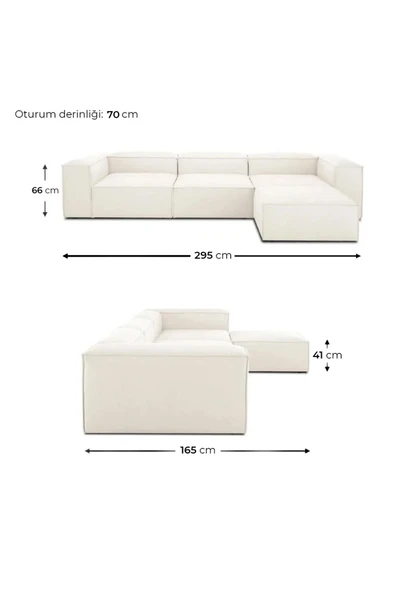 EDSY HOME Mira Relax 4 Modül Köşe Koltuk Krem Keten Kumaş - Resim 4