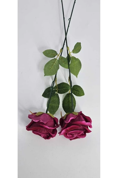 Yapay Kadife Gül 2 Adet koyu pembe 50 cm VazoDekor Gelin Çiçeği ev Süsü - 4