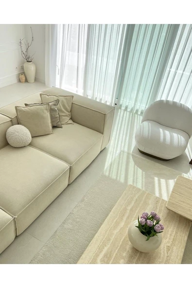 EDSY HOME Relaxing Linda Köşe Takımı 4 Modüllü Krem Bukle Kumaş - 2