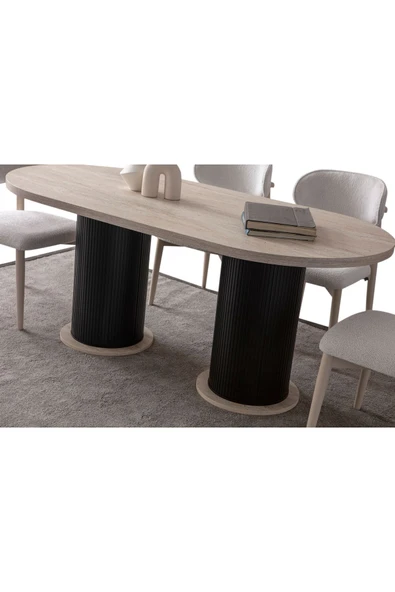 EDSY HOME Traverten Oval 4 Sandalyeli Masa Takımı ( Ayaklar Plastik ) - Resim 3