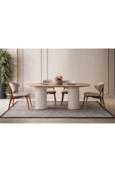 EDSY HOME Ahşap Kaplama Oval 4 Sandalyeli Masa Takımı ( Ayaklar Plastik )