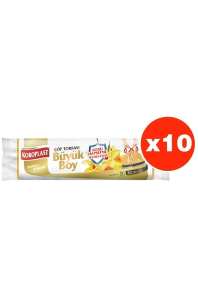 Koroplast Koku Hapsetme Vanilya Büzgülü Büyük Boy 10lu Çöp Torbası X 10 Paket (65*70 Cm)