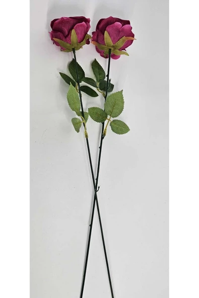 Yapay Kadife Gül 2 Adet koyu pembe 50 cm VazoDekor Gelin Çiçeği ev Süsü - 3
