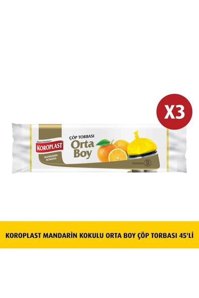 Koroplast Mandarin Kokulu Orta Boy Çöp Torbası 15'li X 3 Adet