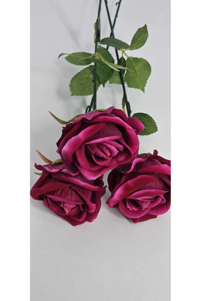 Yapay Kadife Gül 2 Adet koyu pembe 50 cm VazoDekor Gelin Çiçeği ev Süsü