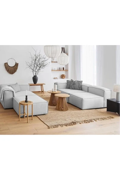 EDSY HOME Mira Relax 4 Modül Köşe Koltuk ( GRİ ) Keten Kumaş - Resim 2