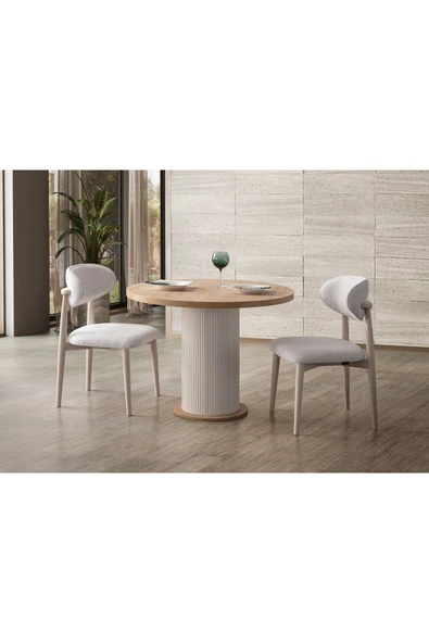 EDSY HOME Safir Meşe 2 Sandalyeli Yuvarlak Masa Takımı ( Ayaklar Plastik ) ürün görseli 1