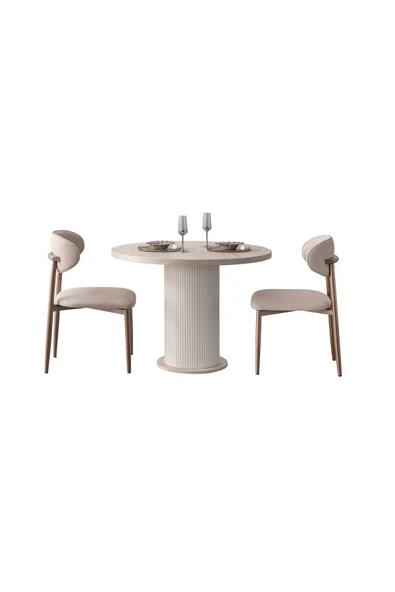 EDSY HOME Traverten 2 Sandalyeli Yuvarlak Masa Takımı ( Ayaklar Plastik ) - 2