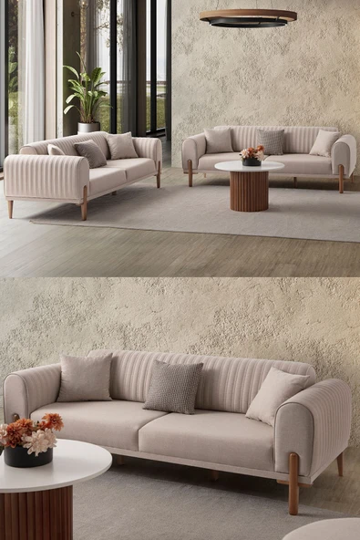 EDSY HOME Galata 3 3 Koltuk Takımı Sütlü Kahve