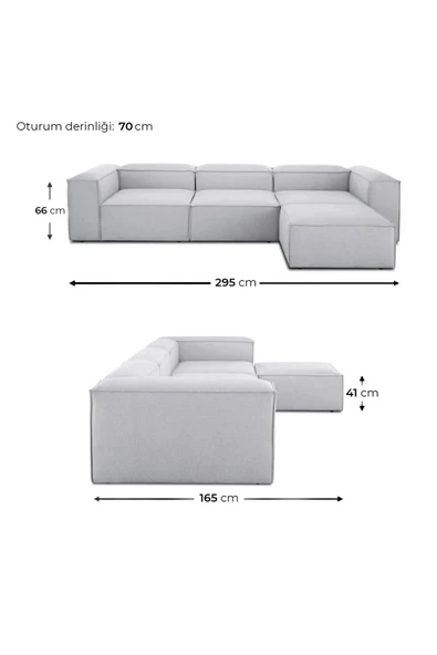 EDSY HOME Mira Relax 4 Modül Köşe Koltuk ( GRİ ) Keten Kumaş - Resim 4
