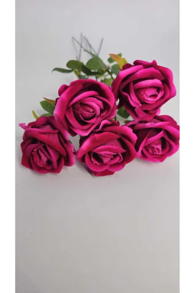 Yapay Kadife Gül 5 Adet koyu pembe 50 cm VazoDekor Gelin Çiçeği ev Süsü - 2
