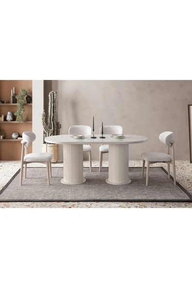 EDSY HOME Mermer Desen Oval 4 Sandalyeli Masa Takımı ( Ayaklar Plastik ) - 4