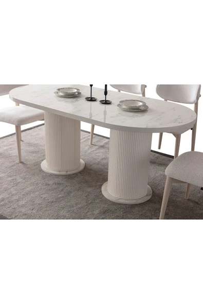 EDSY HOME Mermer Desen Oval 4 Sandalyeli Masa Takımı ( Ayaklar Plastik ) - 5