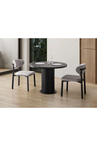 EDSY HOME Senkron Siyah 2 Sandalyeli Yuvarlak Masa Takımı ( Ayaklar Plastik ) ürün görseli 1