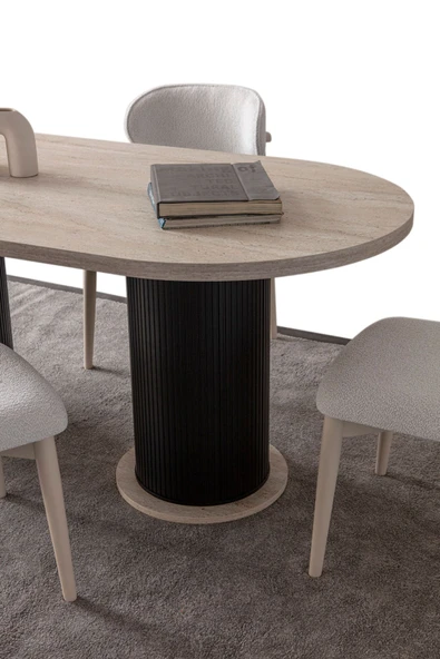 EDSY HOME Traverten Oval 4 Sandalyeli Masa Takımı ( Ayaklar Plastik ) - Resim 4