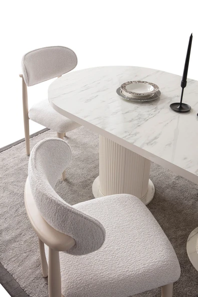 EDSY HOME Mermer Desen Oval 4 Sandalyeli Masa Takımı ( Ayaklar Plastik ) - 3