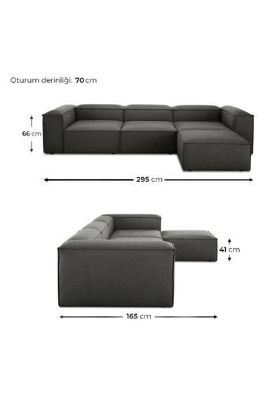 EDSY HOME Mira Relax 4 Modül Köşe Koltuk ( ANTRASİT ) Keten Kumaş - Resim 7