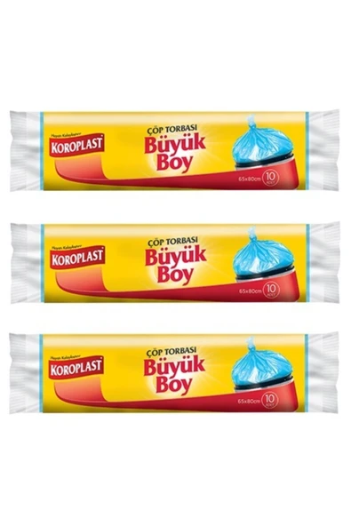 Koroplast Güçlü Büyük Boy Çöp Torbası 10'lu 3 Paket 65x80 cm