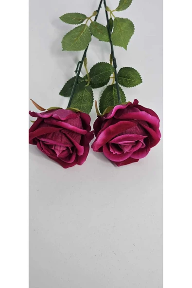 Yapay Kadife Gül 2 Adet koyu pembe 50 cm VazoDekor Gelin Çiçeği ev Süsü - 2