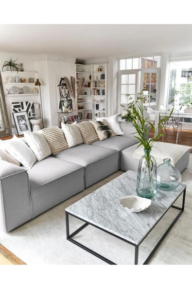 EDSY HOME Mira Relax 4 Modül Köşe Koltuk ( GRİ ) Keten Kumaş ürün görseli