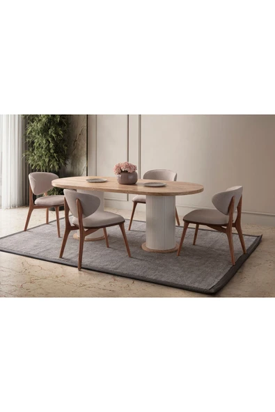 EDSY HOME Ahşap Kaplama Oval 4 Sandalyeli Masa Takımı ( Ayaklar Plastik ) - 2