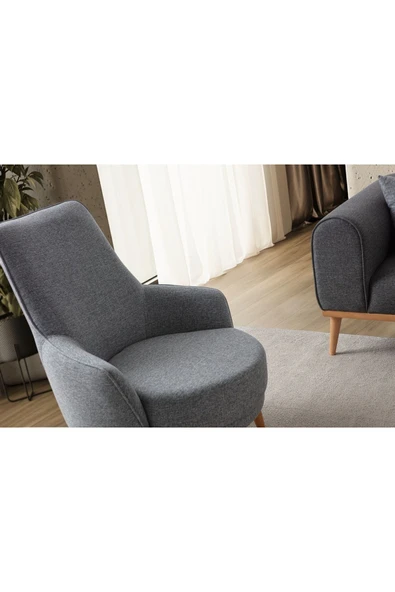 EDSY HOME Rebul Keten Berjer Gri Tekli Koltuk - Resim 3