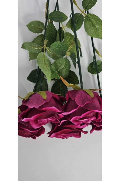 Yapay Kadife Gül 5 Adet koyu pembe 50 cm VazoDekor Gelin Çiçeği ev Süsü