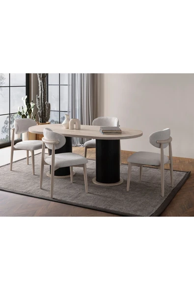 EDSY HOME Traverten Oval 4 Sandalyeli Masa Takımı ( Ayaklar Plastik ) ürün görseli 1