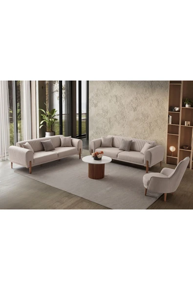 EDSY HOME Galata 3+3+1 Koltuk Takımı Sütlü Kahve