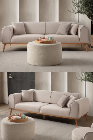 EDSY HOME Rebull 3'lü Koltuk Sütlü Kahve