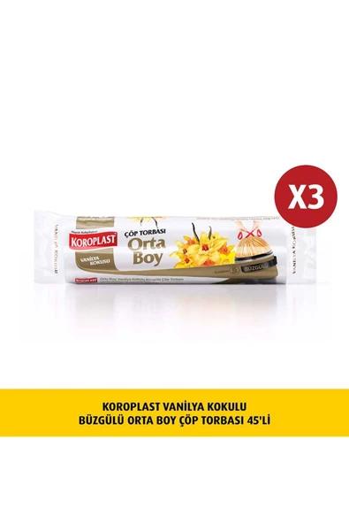Koroplast Vanilya Kokulu, Büzgülü Orta Boy Çöp Torbası 15lix3 Adet