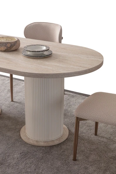 EDSY HOME Traverten Oval Masa ( Ayaklar Plastik ) - Resim 5