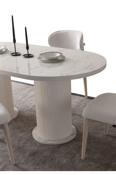 EDSY HOME Mermer Desen Oval 4 Sandalyeli Masa Takımı ( Ayaklar Plastik ) - 2