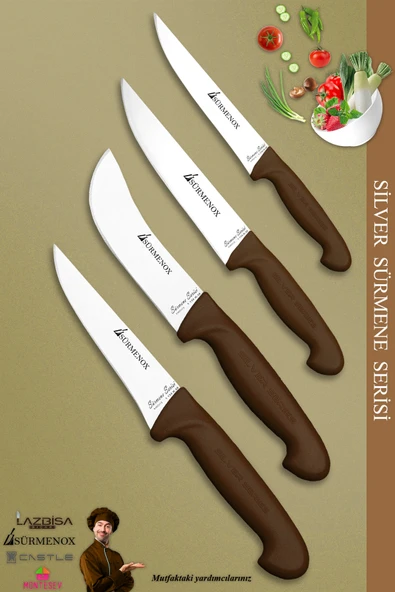 Sürmene Silver Serisi Kahve Sap Mutfak Bıçak Seti Et Ekmek Sebze Dilimleme Bıçağı 4 Lü Set (srm-027)